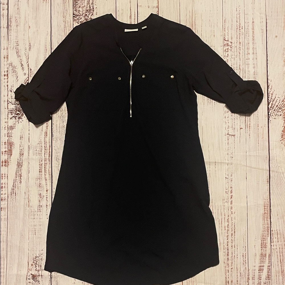 New York & Company navy Zip-Pane Front dress